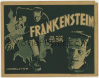8r001 FRANKENSTEIN TC R1938 different image of Boris Karloff as the monster full-length & close up!