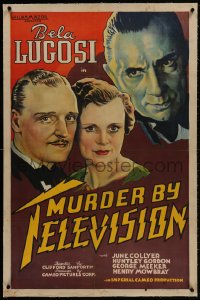 1m113 MURDER BY TELEVISION linen 1sh 1935 art of Bela Lugosi looming over Gordon & Collyer, rare!