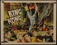 1p071 KING KONG 1/2sh R1956 full-color art of top cast fleeing ape by flames, like 1933 6-sheet!