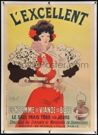 4j236 L'EXCELLENT linen 35x49 French advertising poster 1895 Georges Meunier art of woman w/ soup!