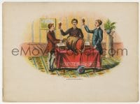 5d164 BEER & CLAMS 6x8 cigar box label 1880s art of three men enjoying food, drinks & smokes!