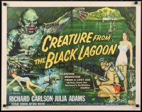 6w070 CREATURE FROM THE BLACK LAGOON style B 1/2sh 1954 best Reynold Brown art of monster & divers!