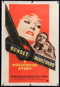8x199 SUNSET BOULEVARD linen 1sh 1950 Billy Wilder, Gloria Swanson over Holden & Olson, ultra rare!
