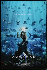 9c486 AQUAMAN teaser DS 1sh 2018 DC, Jason Momoa in title role with great white sharks and more!