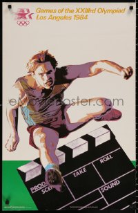 9c240 1984 SUMMER OLYMPICS 22x34 special poster 1983 cool art of Olympic hurdler by Garza & Marsh!