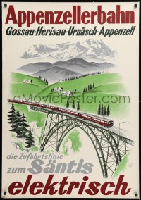 9c030 APPENZELL RAILWAYS Santis style 27x39 Swiss travel poster 1935 wonderful Kagler train art!