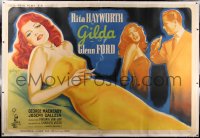 2a074 GILDA linen French 2p 1947 Grinsson art of Rita Hayworth full-length & being slapped, rare!