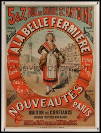 2a136 A LA BELLE FERMIERE linen 37x51 French advertising poster 1880s art of woman carrying basket!