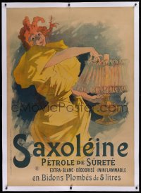 2a145 SAXOLEINE linen 35x49 French advertising poster 1895 Jules Cheret art of woman w/lamp, rare!