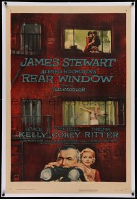 3j0400 REAR WINDOW linen 1sh 1954 Alfred Hitchcock classic, art of voyeur Jimmy Stewart & Grace Kelly!