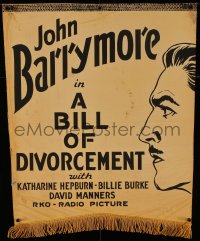 4d0417 BILL OF DIVORCEMENT 24x29 cloth banner 1932 art of John Barrymore's profile, ultra rare!
