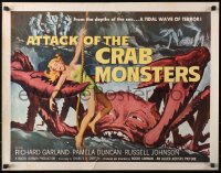 4d0110 ATTACK OF THE CRAB MONSTERS 1/2sh 1957 Roger Corman, art of Pamela Duncan attacked by beast!