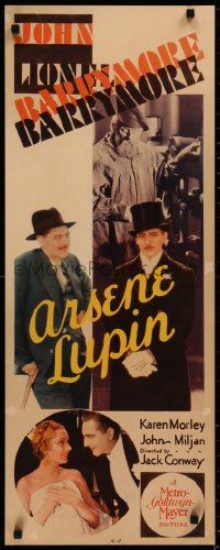 4d0094 ARSENE LUPIN insert 1932 jewel thief John Barrymore & his cop brother Lionel, very rare!