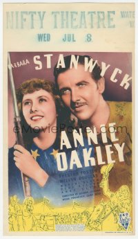 4d0048 ANNIE OAKLEY mini WC 1935 great close up of Barbara Stanwyck & Preston Foster, ultra rare!