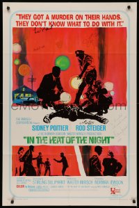 4p0087 IN THE HEAT OF THE NIGHT signed 1sh 1967 by Poitier, Wexler, Steiger, Jewison AND Lee Grant!