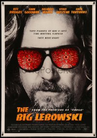 5p0140 BIG LEBOWSKI linen int'l 1sh 1998 Coen Brothers, great c/u of Jeff Bridges w/ rug in shades!