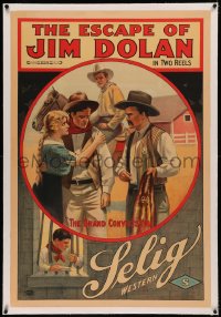 8b0059 ESCAPE OF JIM DOLAN linen 1sh 1913 cool art of Tom Mix caught stealing & in jail, ultra rare!