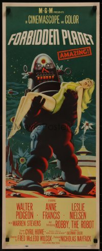 8d0023 FORBIDDEN PLANET insert 1956 most classic art of Robby the Robot carrying sexy Anne Francis!