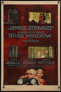 8d0222 REAR WINDOW 1sh 1954 Alfred Hitchcock classic, art of voyeur Jimmy Stewart & Grace Kelly!