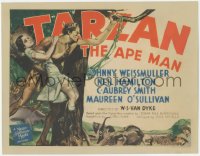8z0852 TARZAN THE APE MAN TC 1932 art of Johnny Weissmuller & Maureen O'Sullivan swinging, ultra rare!