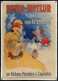 9m0059 BENZO-MOTEUR linen 35x49 French advertising poster 1900 Jules Cheret art of woman & car, rare!