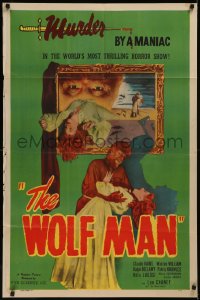 1a1394 WOLF MAN 1sh R1948 great images of Lon Chaney Jr. as the werewolf monster, ultra rare!