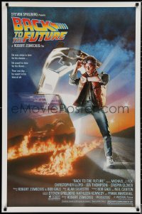2k0834 BACK TO THE FUTURE studio style 1sh 1985 art of Michael J. Fox & Delorean by Drew Struzan!