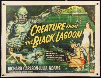 3d0231 CREATURE FROM THE BLACK LAGOON linen style B 1/2sh 1954 Reynold Brown art of monster & divers!