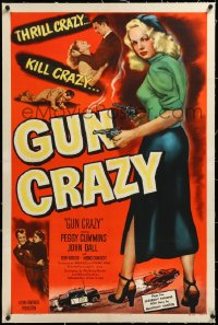 3j0982 GUN CRAZY linen 1sh 1950 great image of thrill crazy bad girl Peggy Cummins, film noir classic