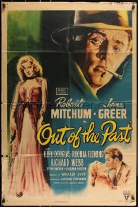 3j0239 OUT OF THE PAST 1sh 1947 great art of smoking Robert Mitchum & sexy Jane Greer, very rare!