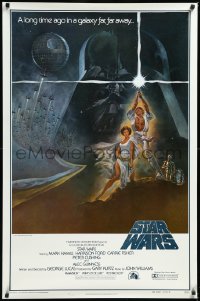 4d0277 STAR WARS first printing int'l 1sh 1977 Tom Jung art of Darth Vader over Luke & Leia!