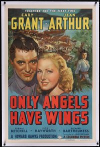 4x0568 ONLY ANGELS HAVE WINGS linen 1sh 1939 Cary Grant, Jean Arthur, Howard Hawks, ultra rare!