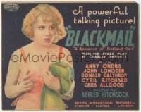 5p0164 BLACKMAIL TC 1929 Alfred Hitchcock, Anny Ondra starring in first British talkie, ultra rare!