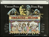5w0051 THEATRE OF BLOOD British quad 1973 great art of Vincent Price holding bloody skull w/dead audience!