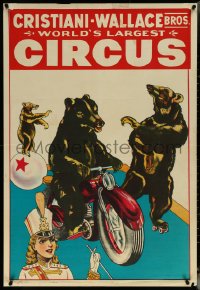 5w0063 CRISTIANI-WALLACE BROS. CIRCUS 28x41 circus poster 1950s woman with trained bears, ultra rare!