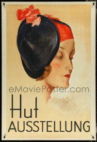 5w0057 HUT AUSSTELLUNG 32x46 German museum/art exhibition 1930s color art of female hat model!