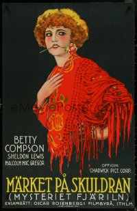 5w0005 LADYBIRD Swedish 1927 different art of Betty Compson in red w/ flower in mouth, ultra rare!