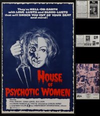 5x0037 LOT OF 12 HOUSE OF PSYCHOTIC WOMEN UNCUT PRESSBOOKS 1975 love-lusts & blood-lusts shock you!