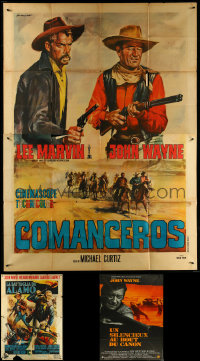 5x0064 LOT OF 3 FOLDED ITALIAN & 1 FRENCH JOHN WAYNE POSTERS 1960s Comancheros, Alamo & more!