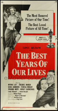 5x0027 LOT OF 13 TRI-FOLDED BEST YEARS OF OUR LIVES R54 THREE-SHEETS R1954 sexy Virginia Mayo!