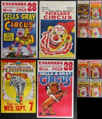 5x0047 LOT OF 14 UNFOLDED CIRCUS WINDOW CARDS 1950s-2000s great artwork of clowns & animals!
