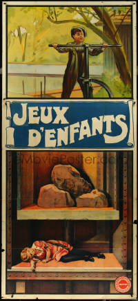 6f0027 JEUX D'ENFANTS French 40x88 1913 spoiled girl gets factory boy in trouble, ultra rare!