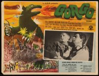 6f0003 GORGO Mexican LC 1961 c/u of Travers & boy, border art of giant monster destroying city!