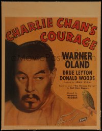 6f0072 CHARLIE CHAN'S COURAGE linen WC 1934 Asian detective Warner Oland, Chinese Parrot, ultra rare!