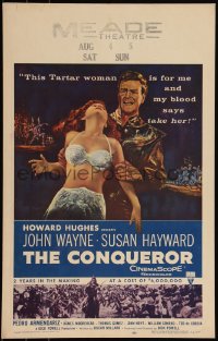 6f0074 CONQUEROR WC 1956 John Wayne as barbarian Genghis Khan grabs half-dressed sexy Susan Hayward!