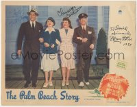 6h0004 PALM BEACH STORY signed LC 1942 by Claudette Colbert, Joel McCrea, Mary Astor AND Rudy Vallee!