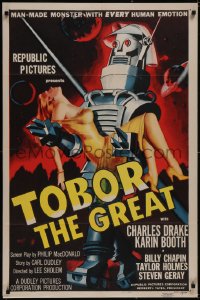 6h0124 TOBOR THE GREAT 1sh 1954 man-made funky robot with human emotions carrying sexy girl!