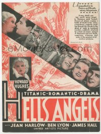 6h0023 HELL'S ANGELS herald 1930 Jean Harlow, Ben Lyon, James Hall, Howard Hughes WWI classic, rare!