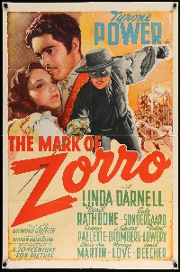 #203 MARK OF ZORRO linen one-sheet movie poster '40 Tyrone Power, Darnell!