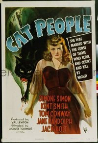 #110 CAT PEOPLE linen one-sheet movie poster '42 Simone Simon, Val Lewton!